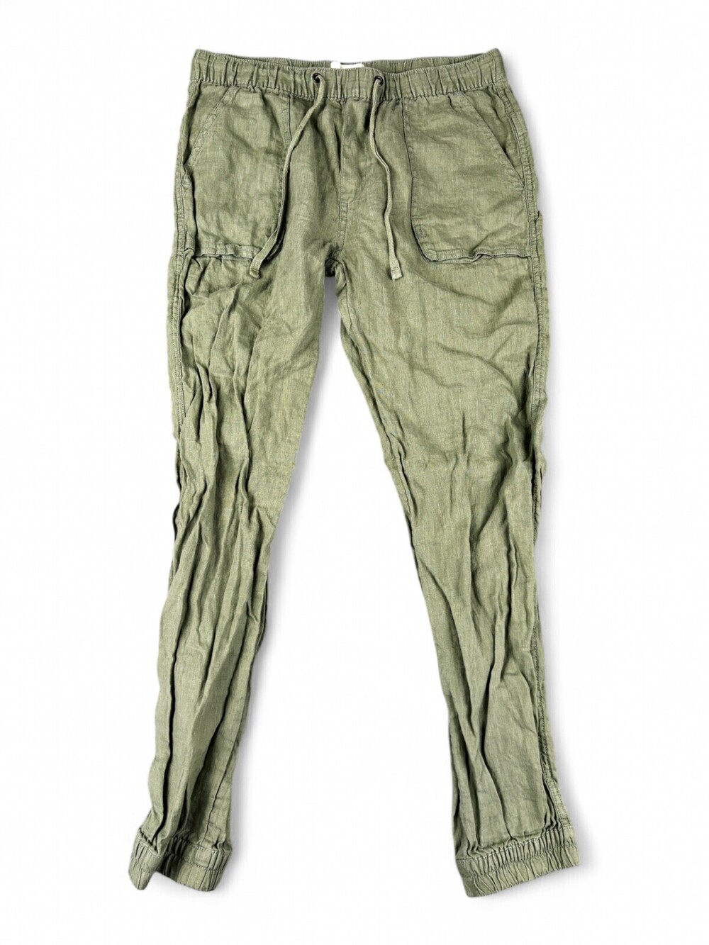 C&C California Olive Green 100% Linen Jogger Pants Women Size S Drawstring Ankle